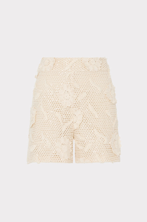 White Sequin Crochet Shorts - Flat Lay Designer Cover-up | MILLY