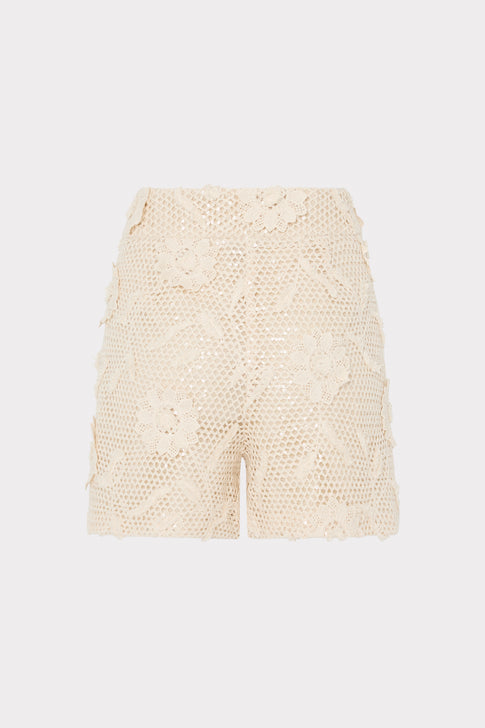 White Sequin Crochet Shorts - Back View Designer Beach Cover-up | MILLY