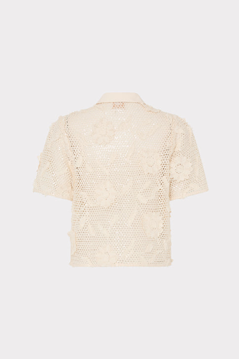 Cream Sequin Crochet Designer Top - Back View | MILLY