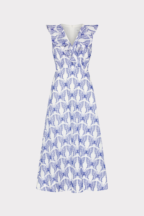 Butterfly Eyelet Ruffle Midi Dress White/Blue Image 1 of 4