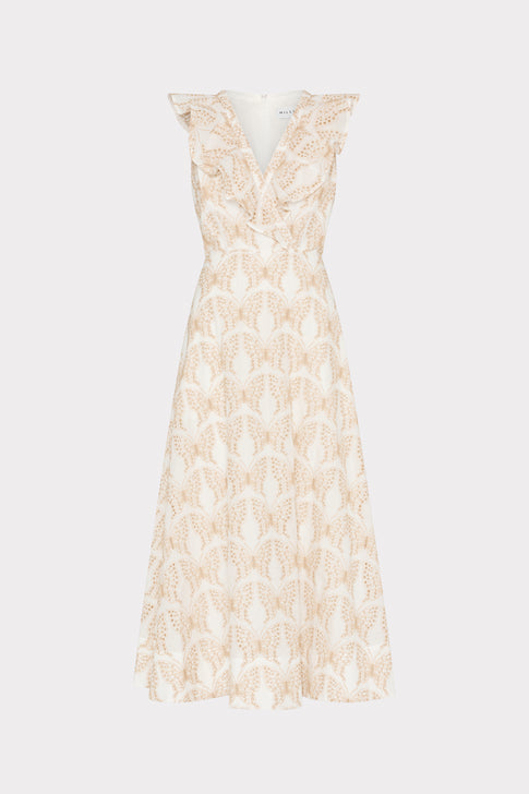 Butterfly Eyelet Ruffle Midi Dress White/Tan Image 1 of 4