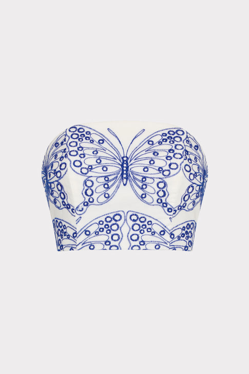 Butterfly Eyelet Strapless Crop Top White/Blue Image 1 of 4
