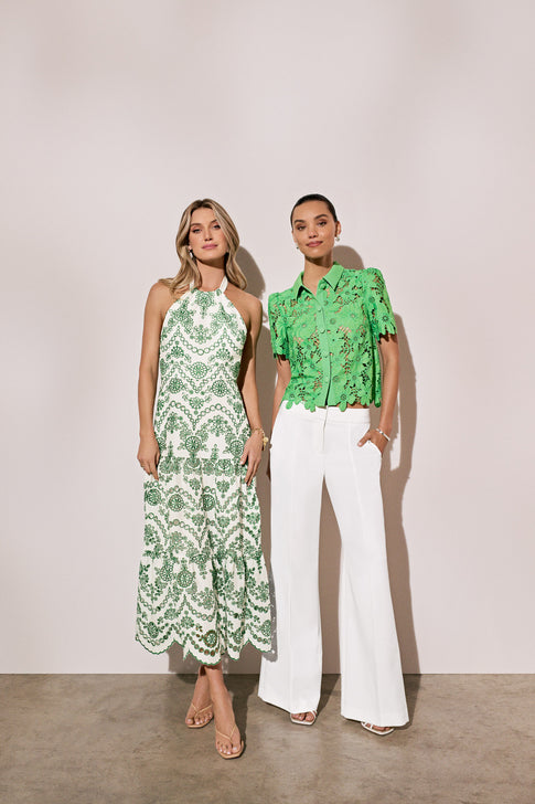 Hayden Scallop Eyelet Dress White/Green Image 6 of 6