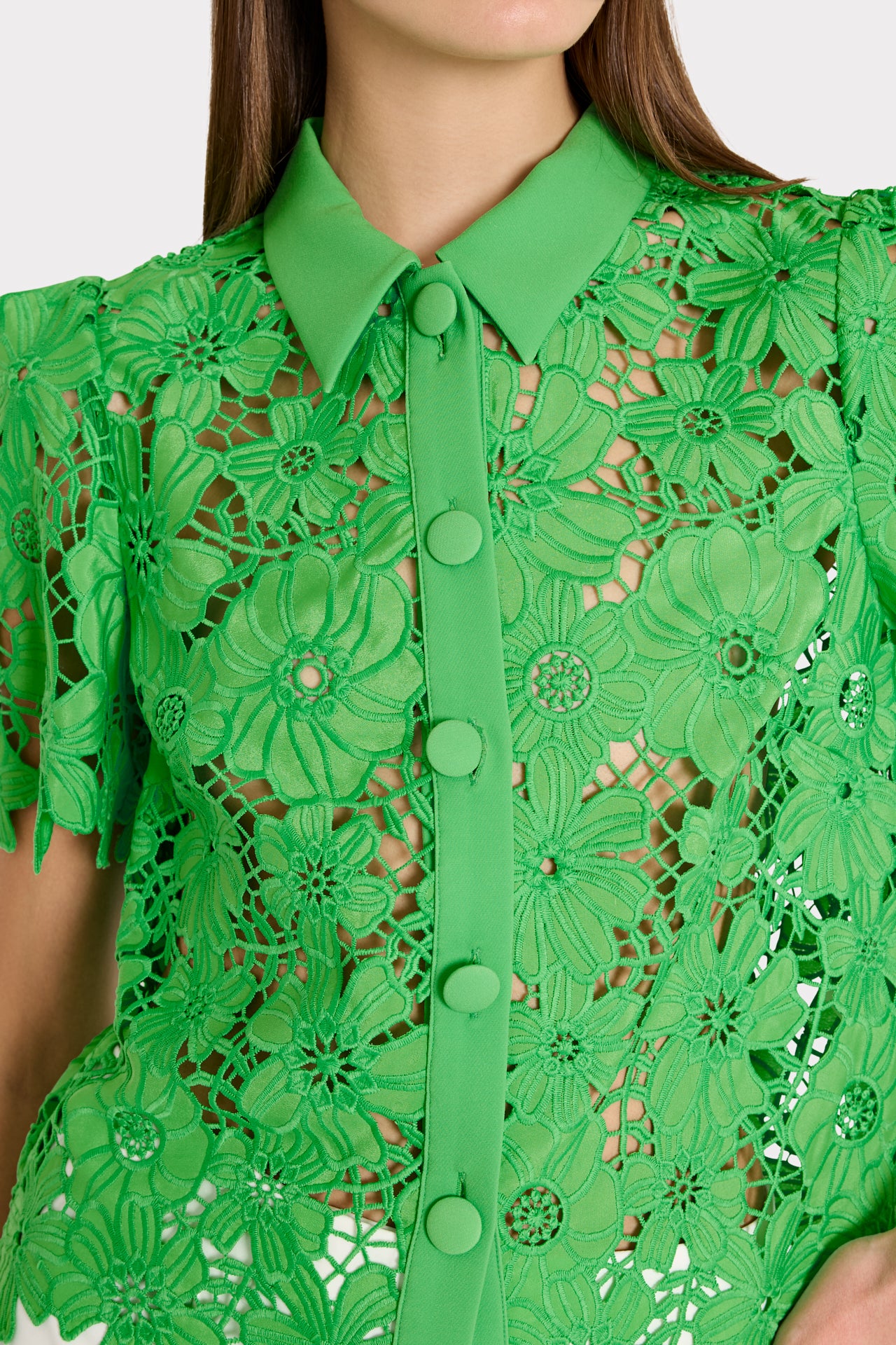 Addison Roja Lace Top in Green | MILLY