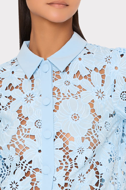 Addison Roja Lace Top in Lt Blue | MILLY