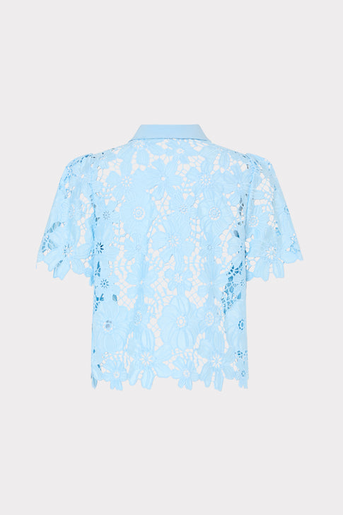 Light Blue Roja Lace Top - Back View Flat Lay | MILLY