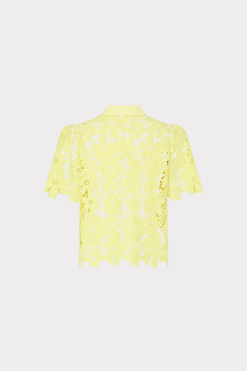 Yellow lace top with scalloped hem - Back View | MILLY