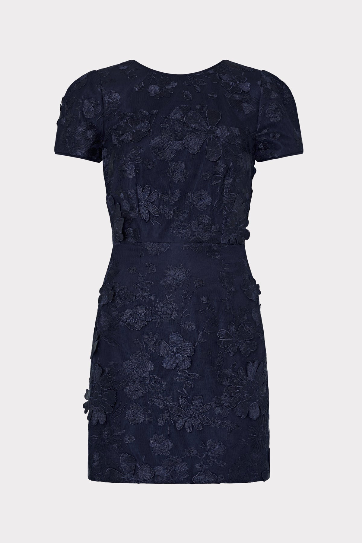 Navy blue floral dress on a white background