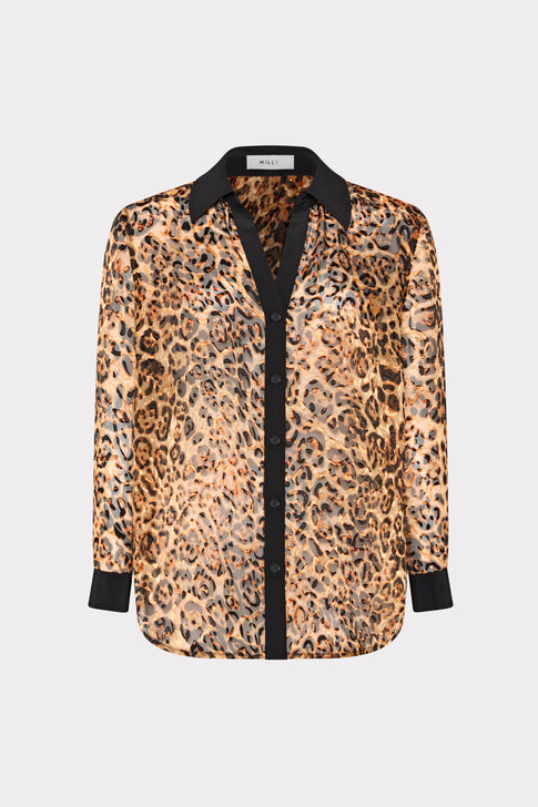 Quincy Burnout Jacquard Blouse Brown Multi Image 1 of 5