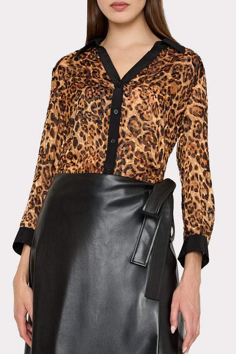 Quincy Burnout Jacquard Blouse Brown Multi Image 3 of 5