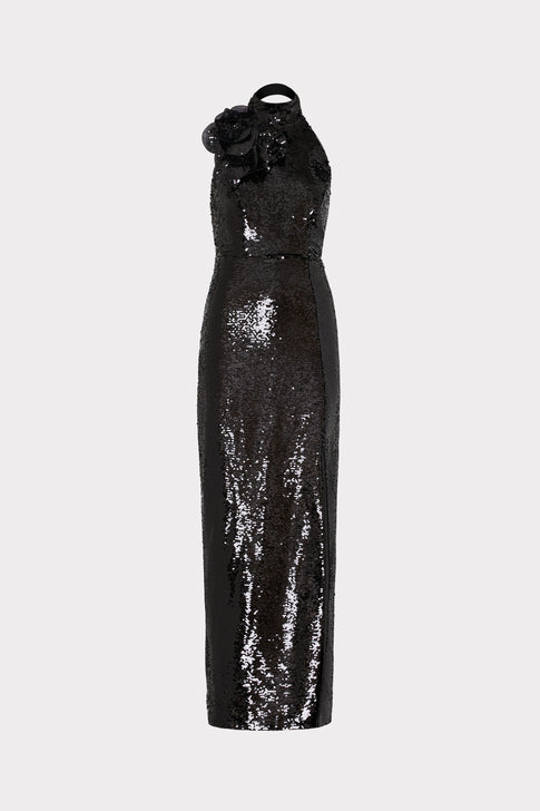 Sabine 3D Sequins Rosette Dress Black Image 1 of 4