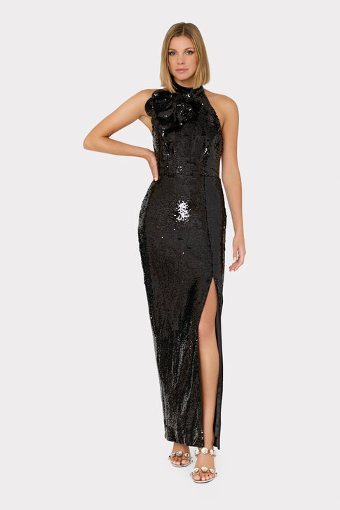 Sabine 3D Sequins Rosette Dress Black Image 2 of 4