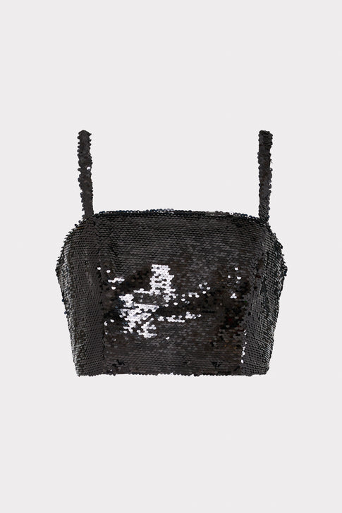 Salvatora 3D Sequins Crop Top Black Image 1 of 4