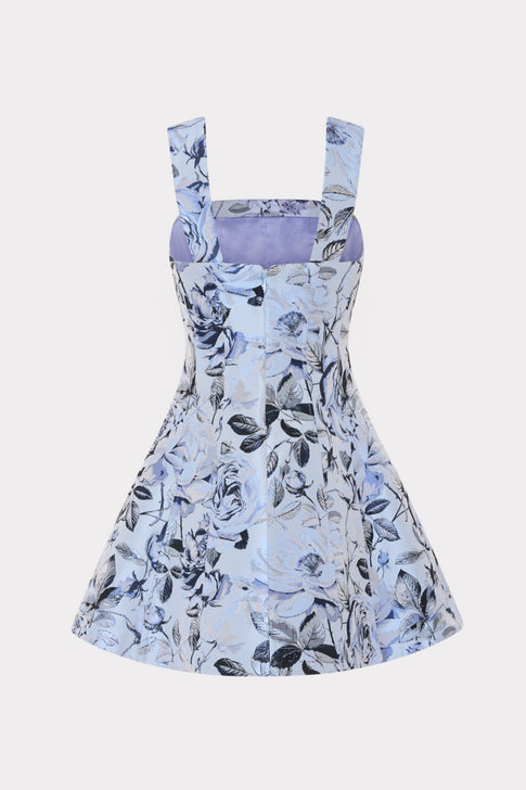 Blue Floral Jacquard Elodie Mini Dress - Product View | MILLY