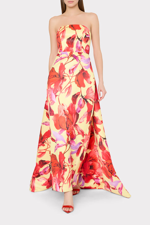 Model wearing designer Dorothy maxi dress with red florals - Front View | MILLY