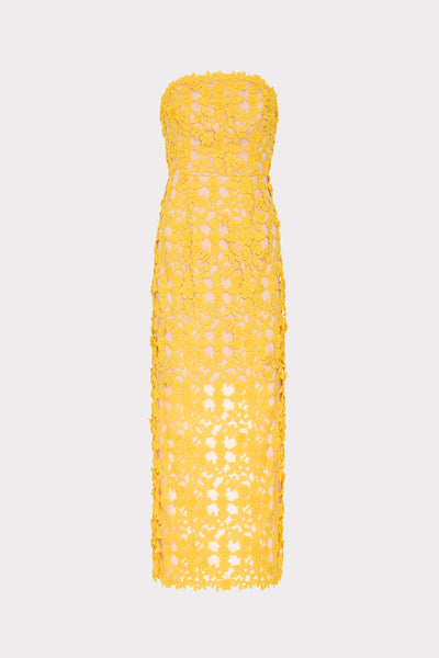 Kait Crochet Lace Dress in Yellow | MILLY