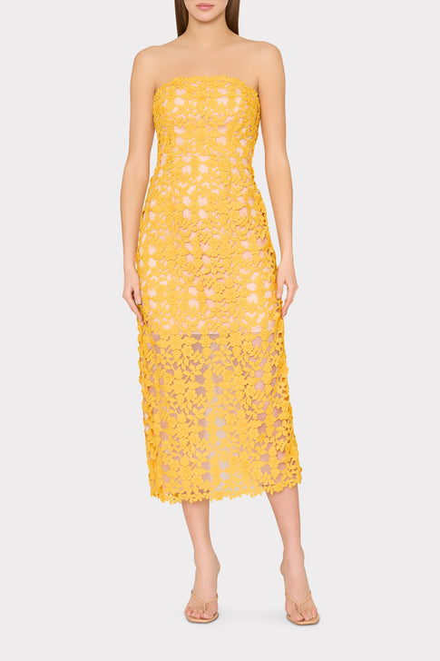Kait Crochet Lace Dress in Yellow