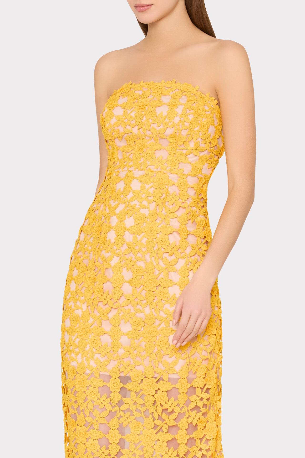 Kait Crochet Lace Dress in Yellow | MILLY