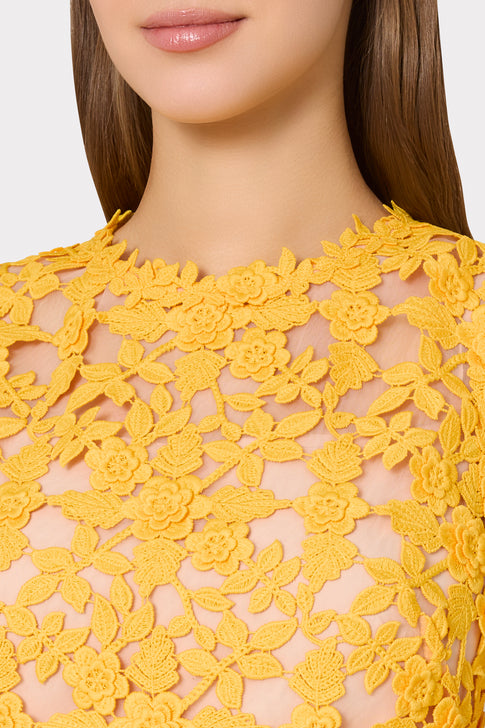 Yellow Elegant Floral Lace Neckline - Close-up Detail | MILLY