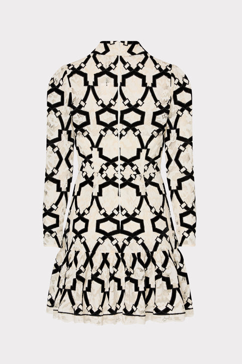 Willa Velvet Flocked Lace Mock Neck Dress White/Black Image 5 of 5