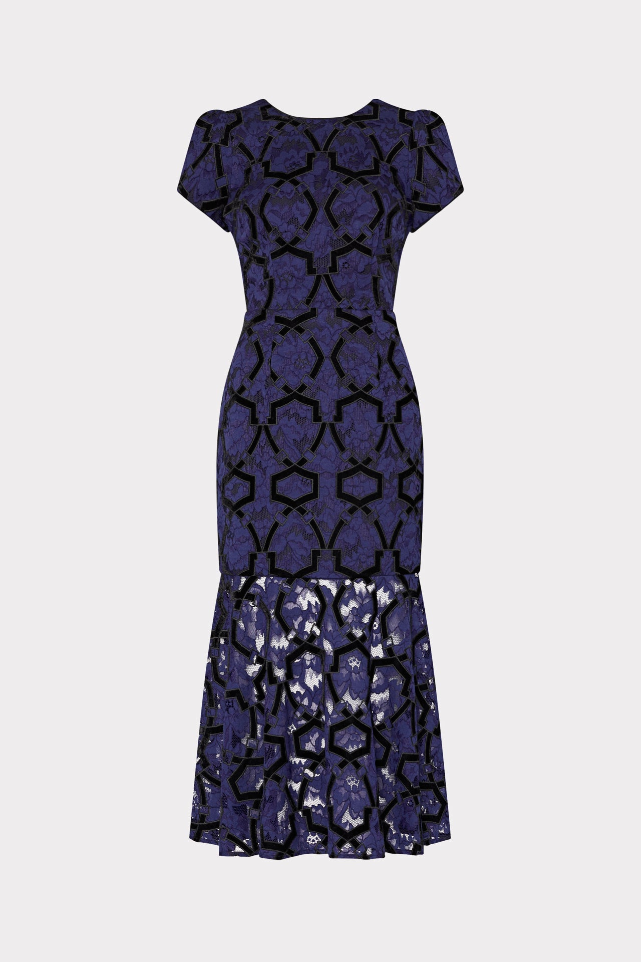 Tahlia Velvet Flocked Lace Dress in Navy/Black|MILLY in Navy/Black | MILLY Tahlia Velvet Flocked Lace Dress in Navy/Black|MILLY in Navy/Black | MILLY