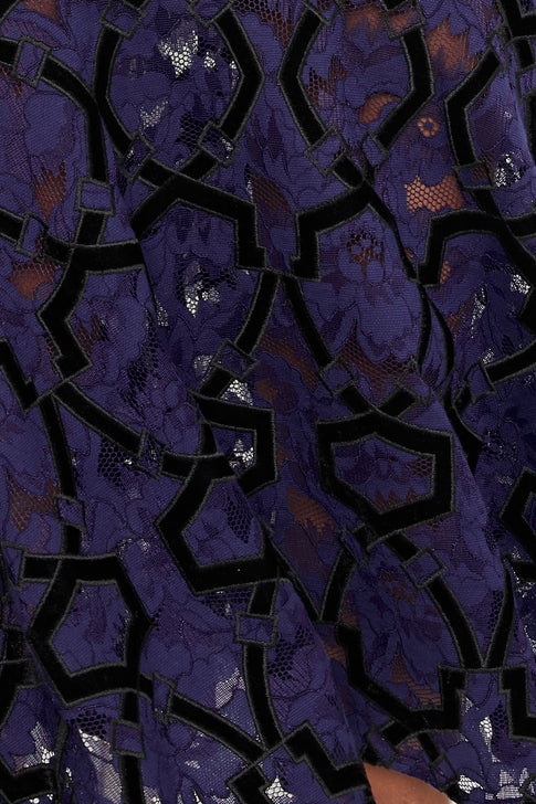 Tahlia Velvet Flocked Lace Dress Navy/Black Image 3 of 4