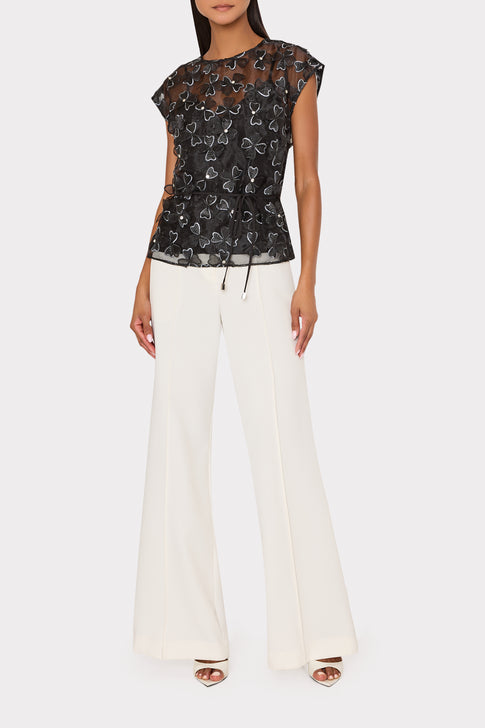 Black Designer Ryan Top with Bow Appliqué - Side View | MILLY
