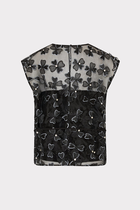 Black Designer Ryan Top with Bow Detail - Back Full View | MILLY