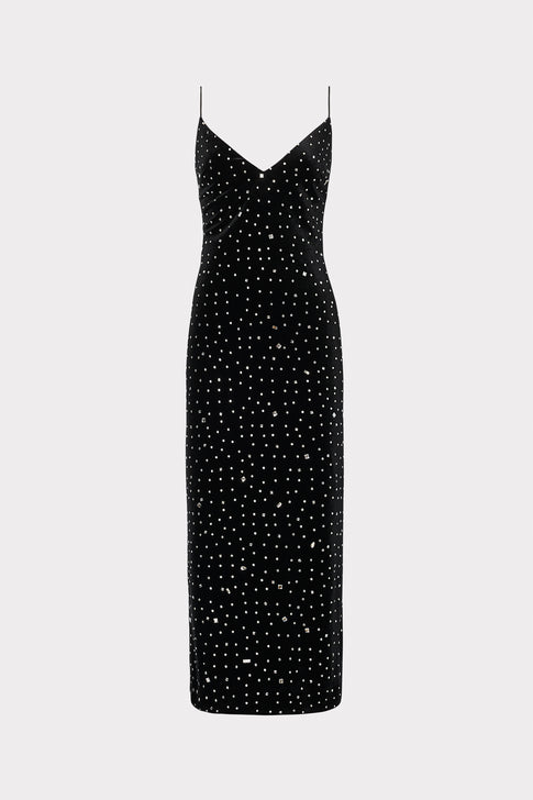Ivy Velvet Crystal Embellished Slip Dress Black/Silver Image 1 of 5