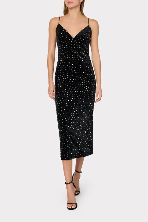 Ivy Velvet Crystal Embellished Slip Dress Black/Silver Image 3 of 5
