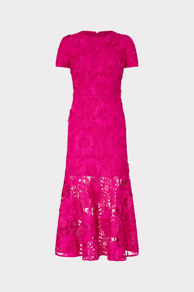 Tahlia Embroidered Floral Lace Dress in Fuchsia Pink