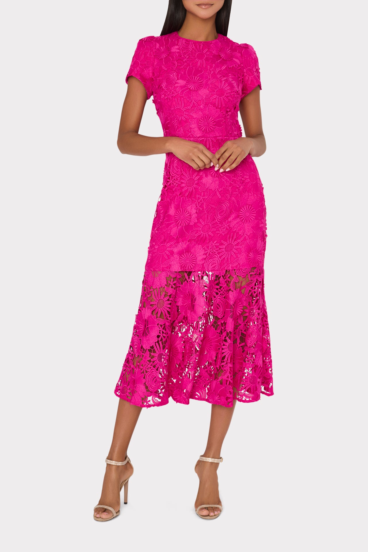 Tahlia Embroidered Floral Lace Dress in Fuchsia Pink | Milly Tahlia Embroidered Floral Lace Dress in Fuchsia Pink | Milly