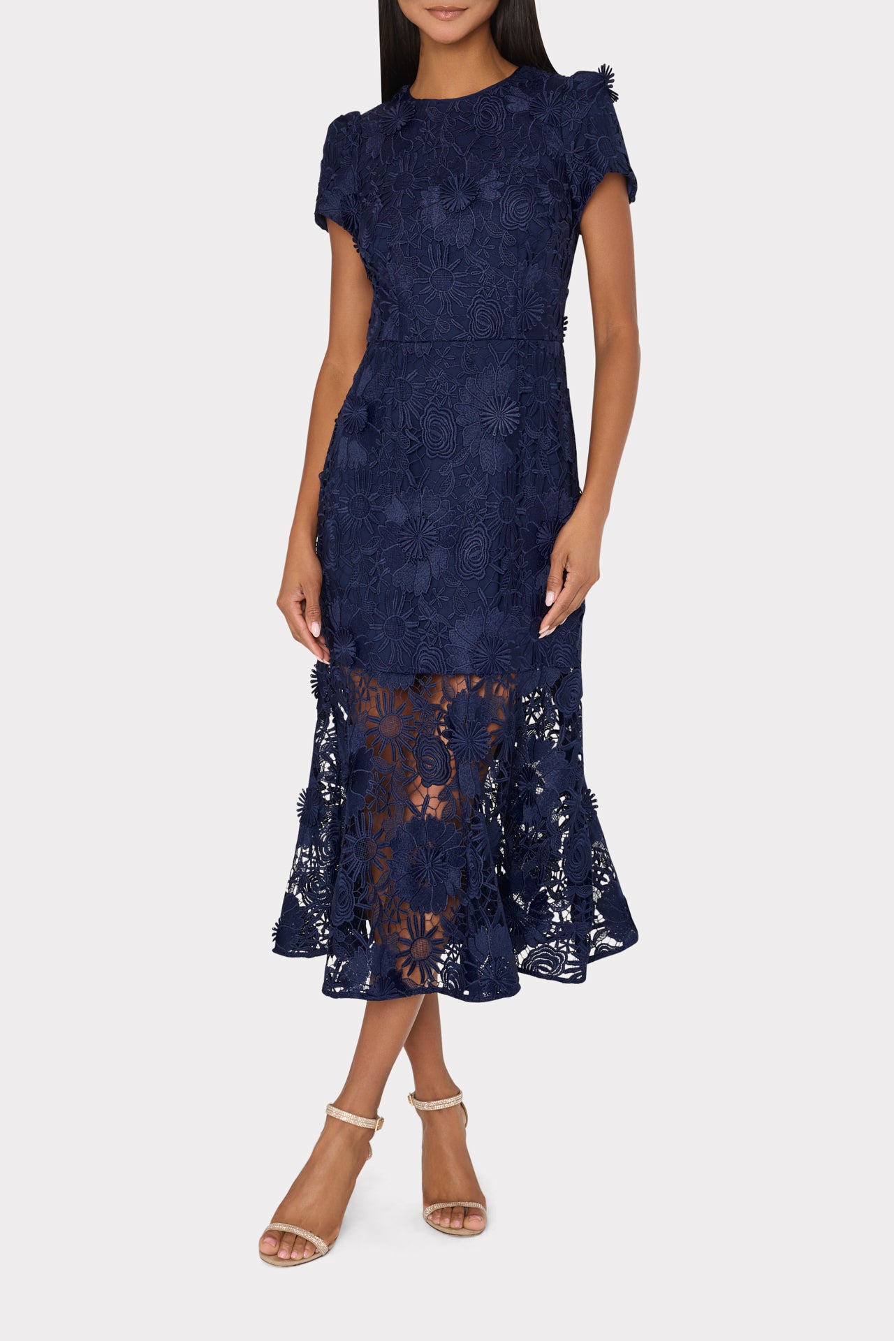 Tahlia Embroidered Floral Lace Dress in Navy Blue | MILLY Tahlia Embroidered Floral Lace Dress in Navy Blue | MILLY