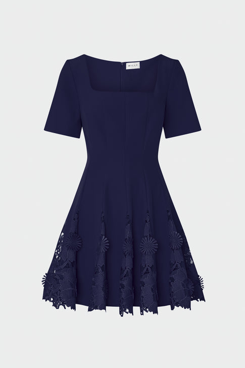 Joy Lace Combo Mini Godet Dress Navy Image 1 of 5