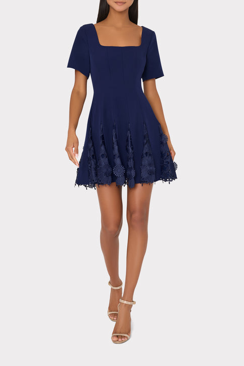 Joy Lace Combo Mini Godet Dress Navy Image 2 of 5