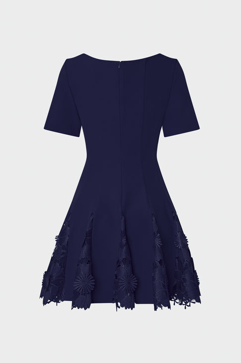 Joy Lace Combo Mini Godet Dress Navy Image 5 of 5