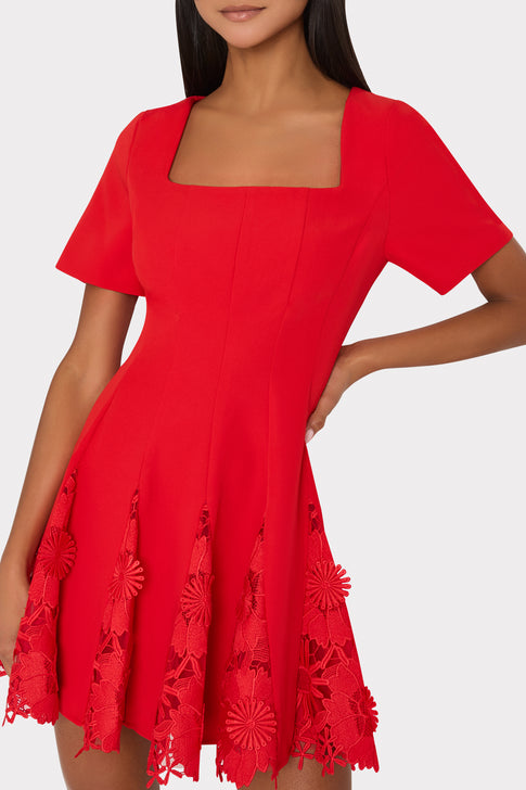 Joy Lace Combo Mini Godet Dress Red Image 3 of 4