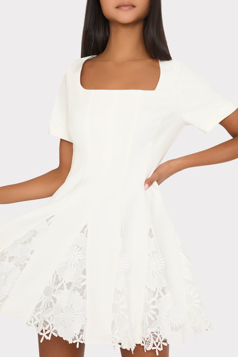Joy Lace Combo Mini Godet Dress White Image 3 of 5