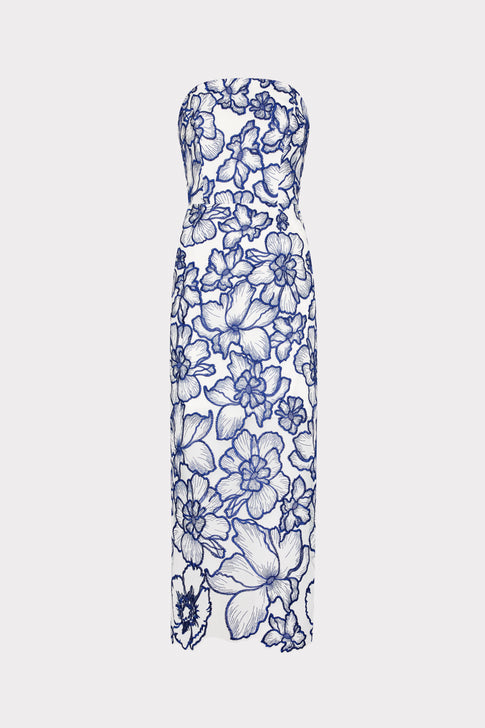Kait Floral Garden Embroidered Dress Blue/White Image 1 of 5