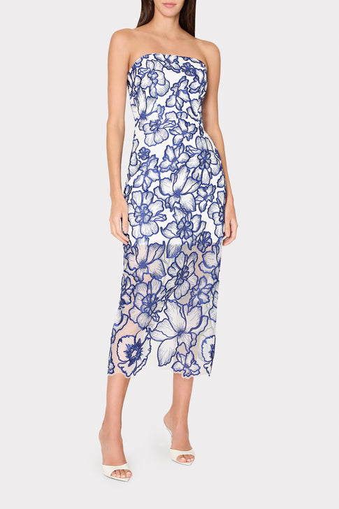 Kait Floral Garden Embroidered Dress Blue/White Image 3 of 5