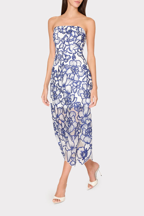 Kait Floral Garden Embroidered Dress Blue/White Image 2 of 5