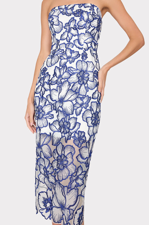 Kait Floral Garden Embroidered Dress Blue/White Image 4 of 5