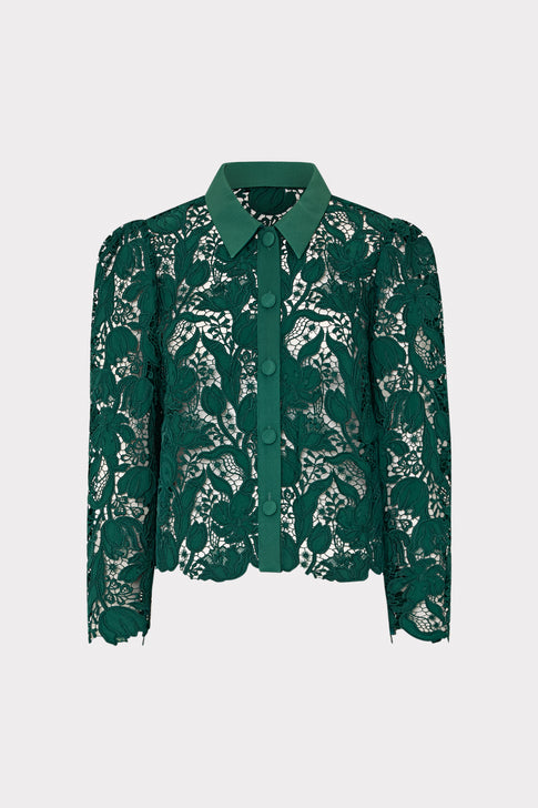 Tulip Garden Lace Blouse Dark Green Image 1 of 4