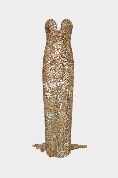 Roslynn Floral Garden Sequin Gown Gold Multi Image 1 of 5