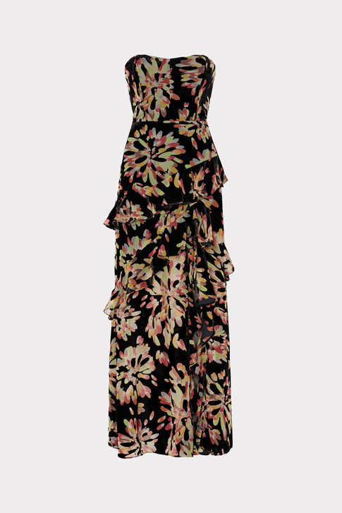 Raelynn Burnout Velvet Ruffle Dress Black Multi Image 1 of 4