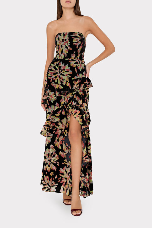 Raelynn Burnout Velvet Ruffle Dress Black Multi Image 2 of 4