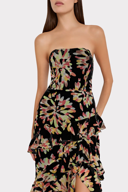 Raelynn Burnout Velvet Ruffle Dress Black Multi Image 3 of 4
