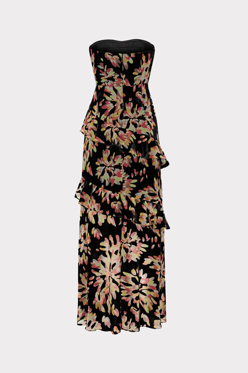 Raelynn Burnout Velvet Ruffle Dress Black Multi Image 4 of 4