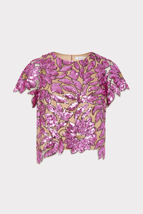 Katelynn Floral Garden Sequins Tee Pink Multi Image 1 of 4