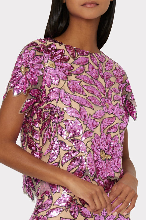 Katelynn Floral Garden Sequins Tee Pink Multi Image 3 of 4